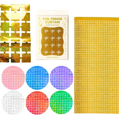 CORTINA METALIZADA CUADRO CHICO HOLOGRAMADA DORADO